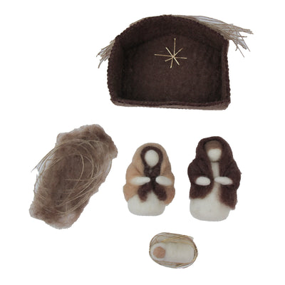 Handcrafted Felt Nativity Set with Barn from Nepal
