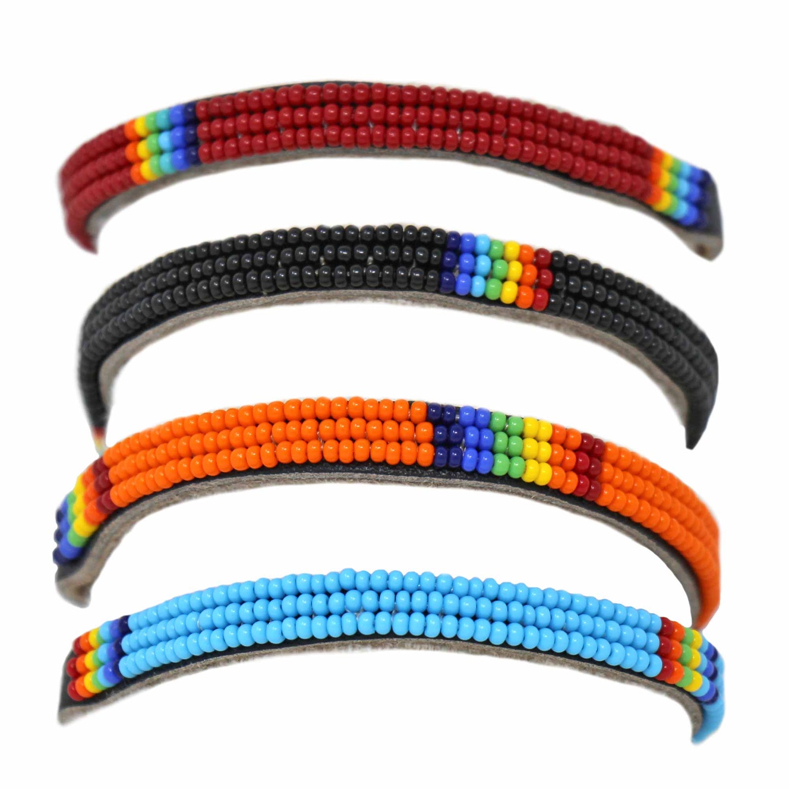 Maasai Bead Unisex Leather Wrap Bracelet, Set of 4