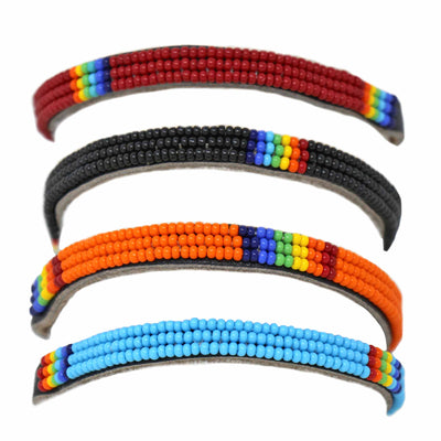 Maasai Bead Unisex Leather Wrap Bracelet, Set of 4