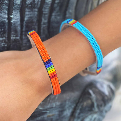 Maasai Bead Unisex Leather Wrap Bracelet, Set of 4
