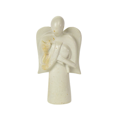 Soapstone Angel Holding Cat Sculpture