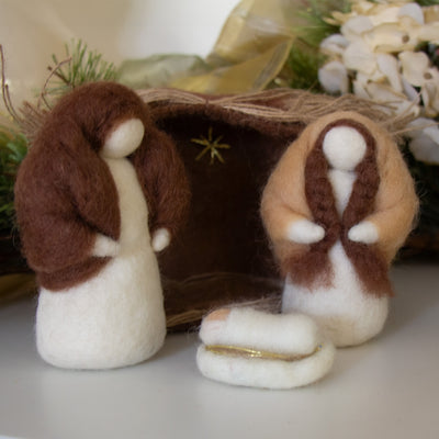 Handcrafted Felt Nativity Set with Barn from Nepal