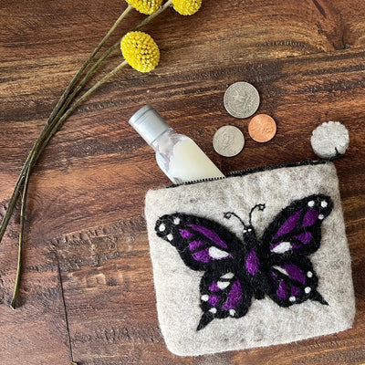 Handcrafted Butterfly Felt Coin Zipper Pouch