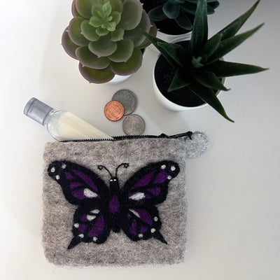 Handcrafted Butterfly Felt Coin Zipper Pouch
