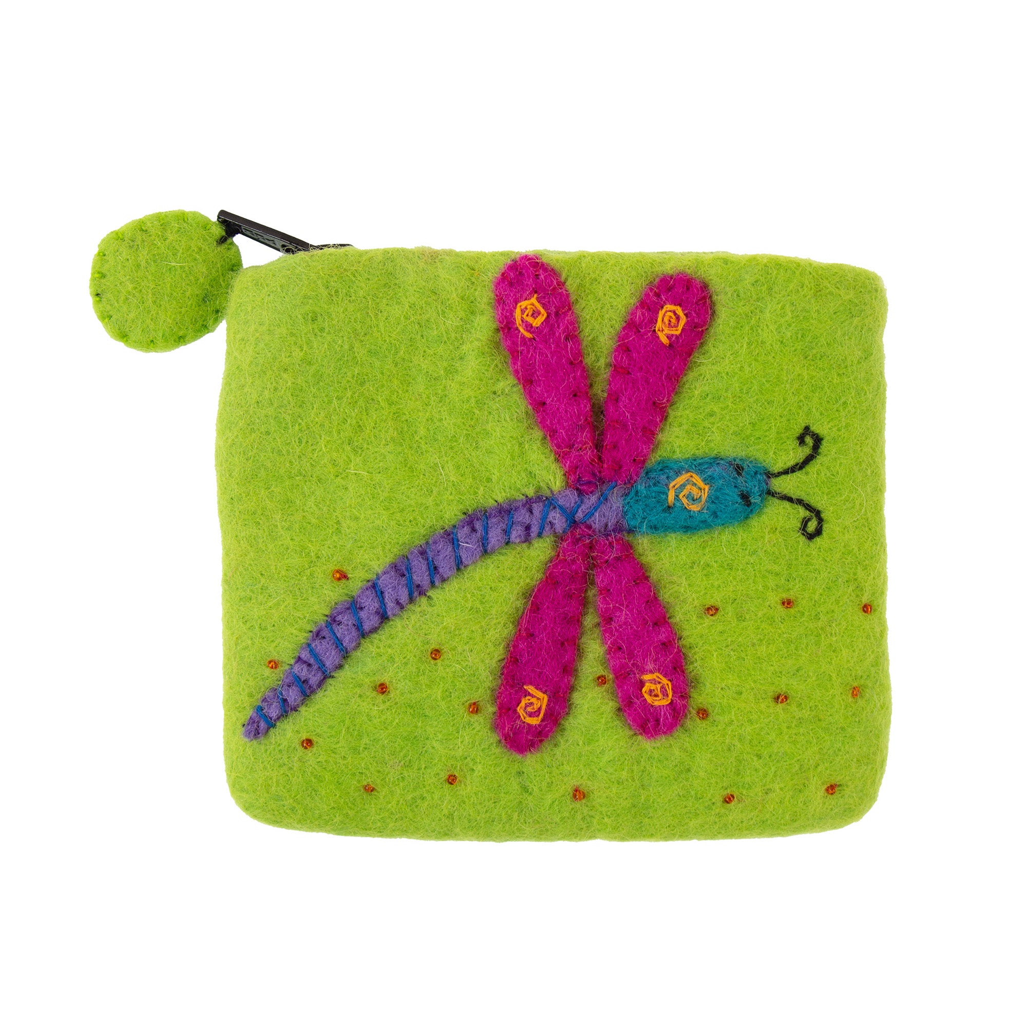 Handcrafted Dragonfly Felt Coin Zipper Pouch