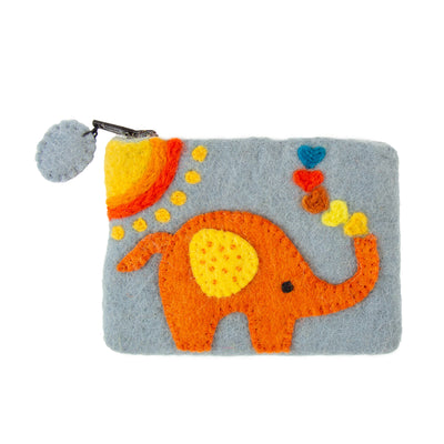 Handcrafted Elephant Felt Coin Zipper Pouch