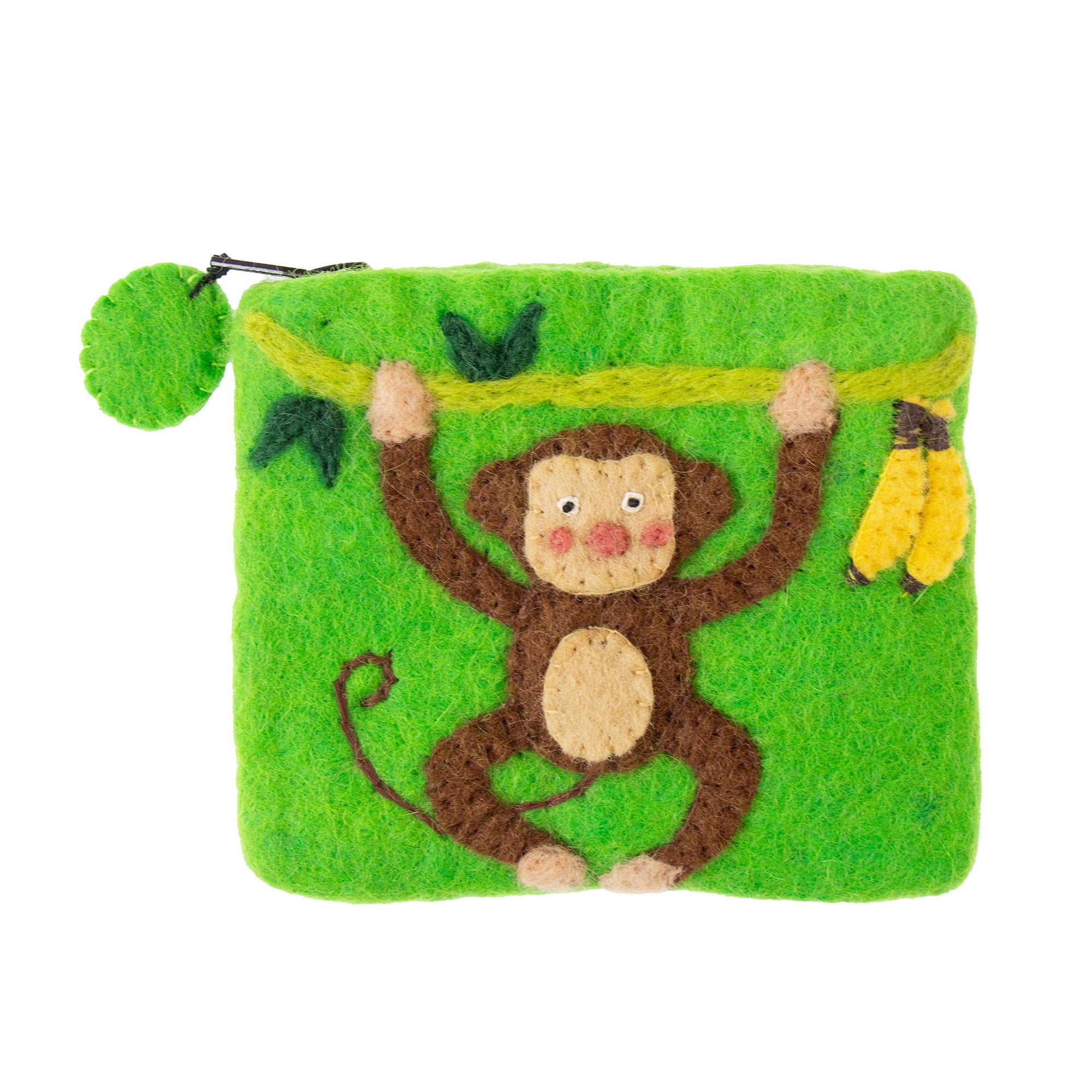 Handcrafted Monkey Felt Coin Zipper Pouch