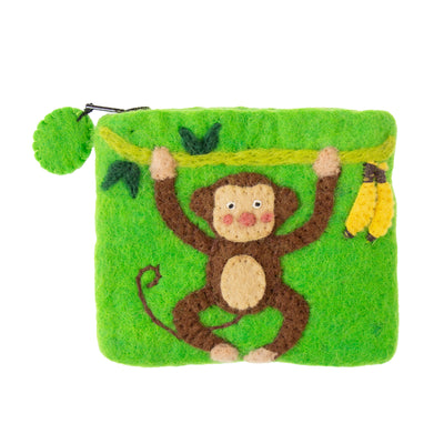 Handcrafted Monkey Felt Coin Zipper Pouch