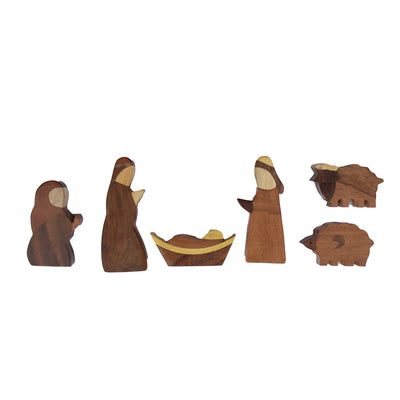Divine Craft: Handcrafted Joint Wood Indian Nativity Set (6 pieces)