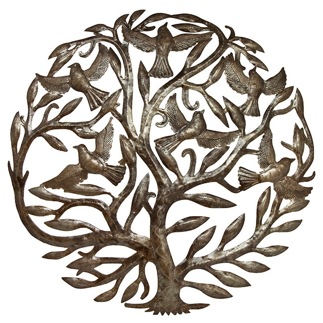 Metal Wall Art featuring Tree of Life and Birds from Haiti made from Recycled Steel Oil drum