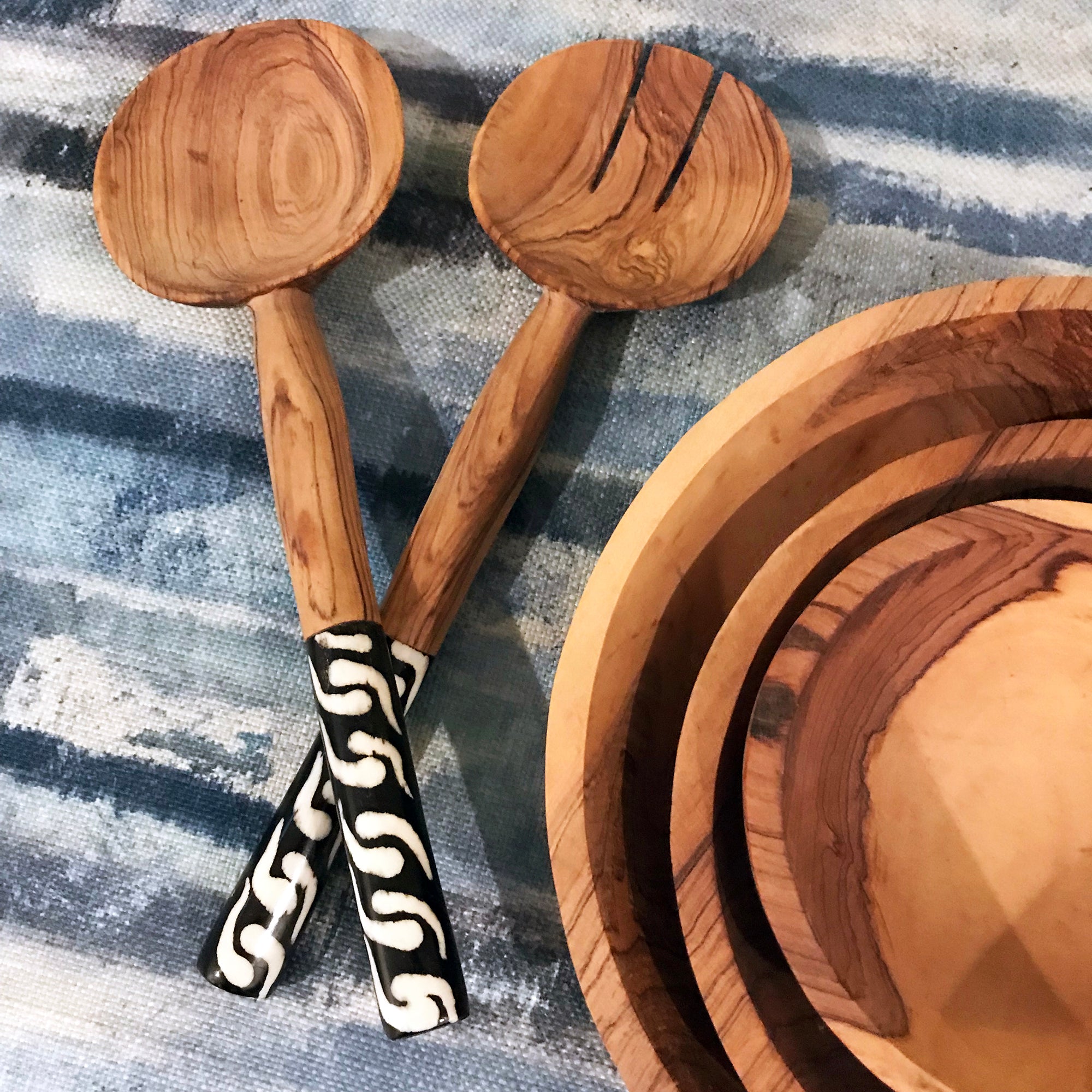Hand Carved Wood Serving Set and Bowls from Kenya