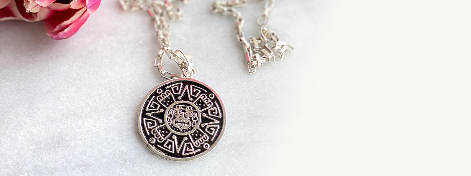 Taxco silver aztec pendant necklace