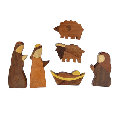Divine Craft: Handcrafted Joint Wood Indian Nativity Set (6 pieces)