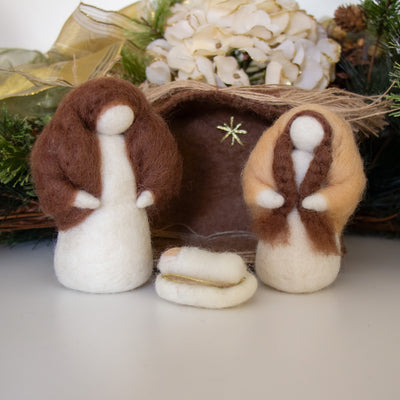 Handcrafted Felt Nativity Set with Barn from Nepal