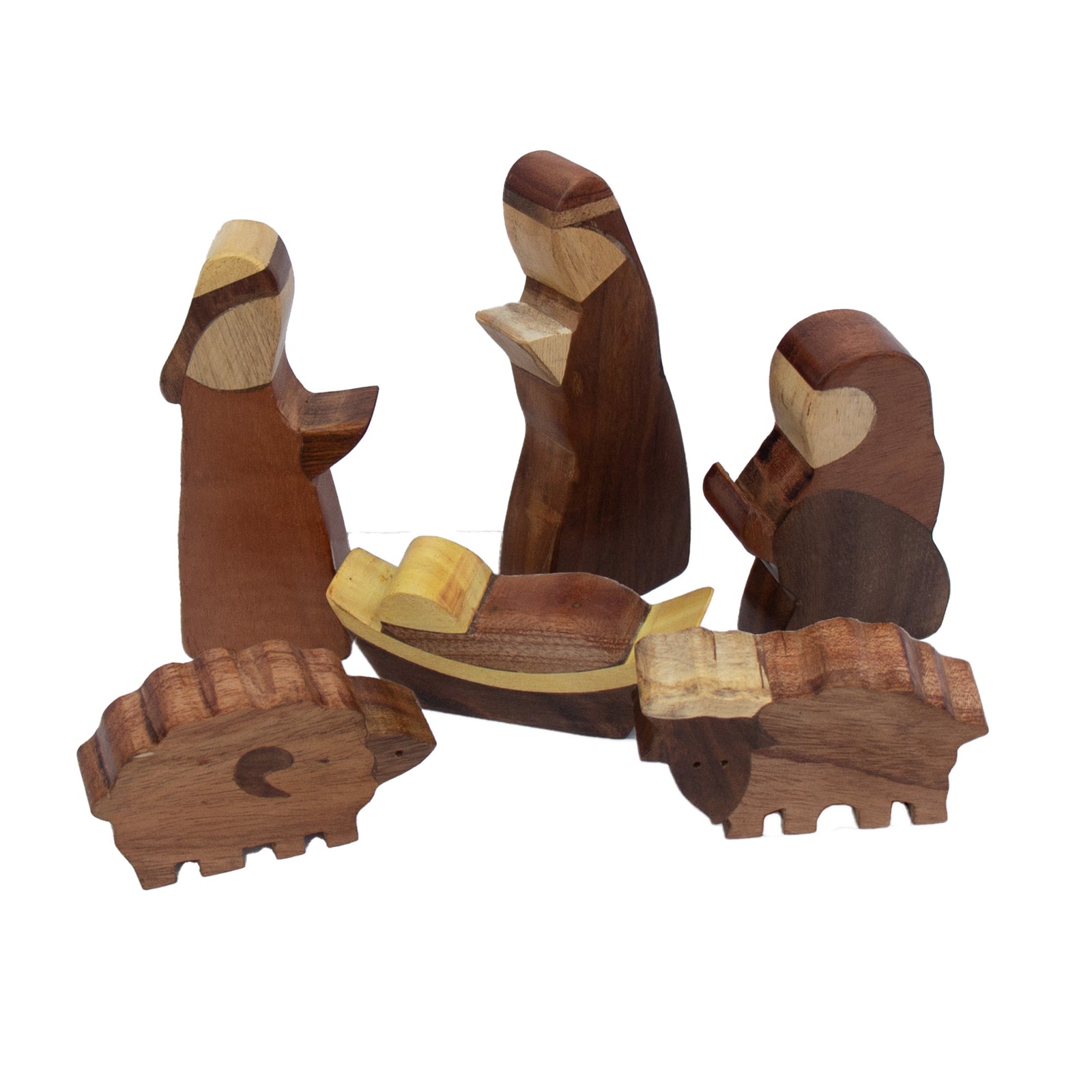 Divine Craft: Handcrafted Joint Wood Indian Nativity Set (6 pieces)