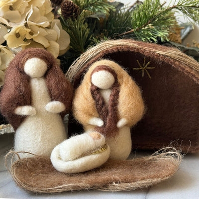 Handcrafted Felt Nativity Set with Barn from Nepal