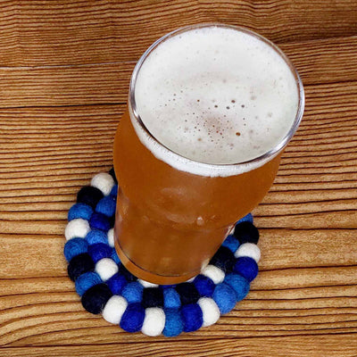Felt Ball Coasters: 4-pack, Medium Blue and Black