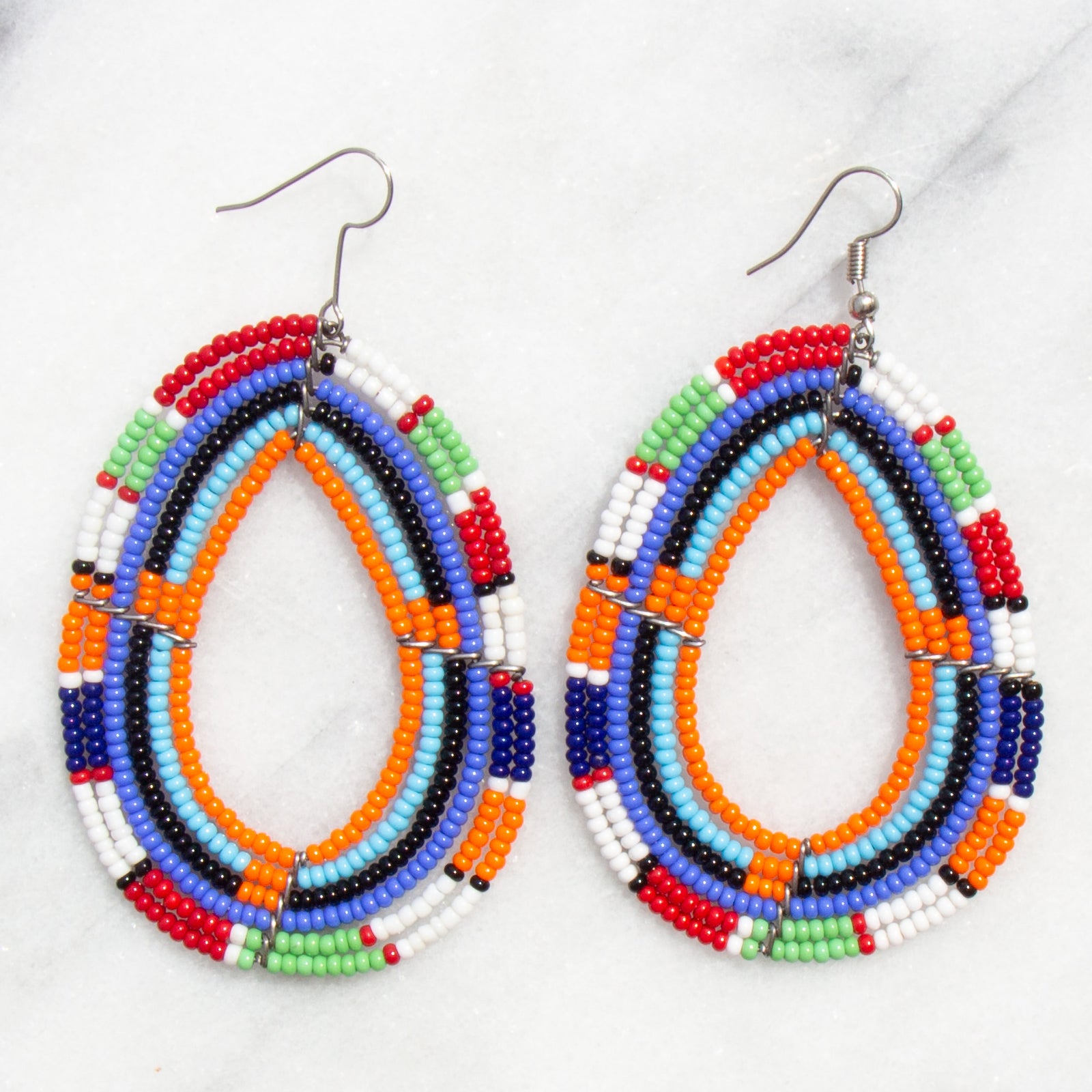 Maasai Bead Contrasting Multicolor Teardrop Earrings