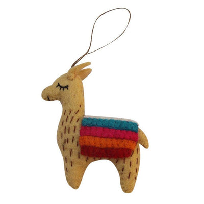 Tan and Brown Llama Duo Handmade Felt Ornaments, Set of 2