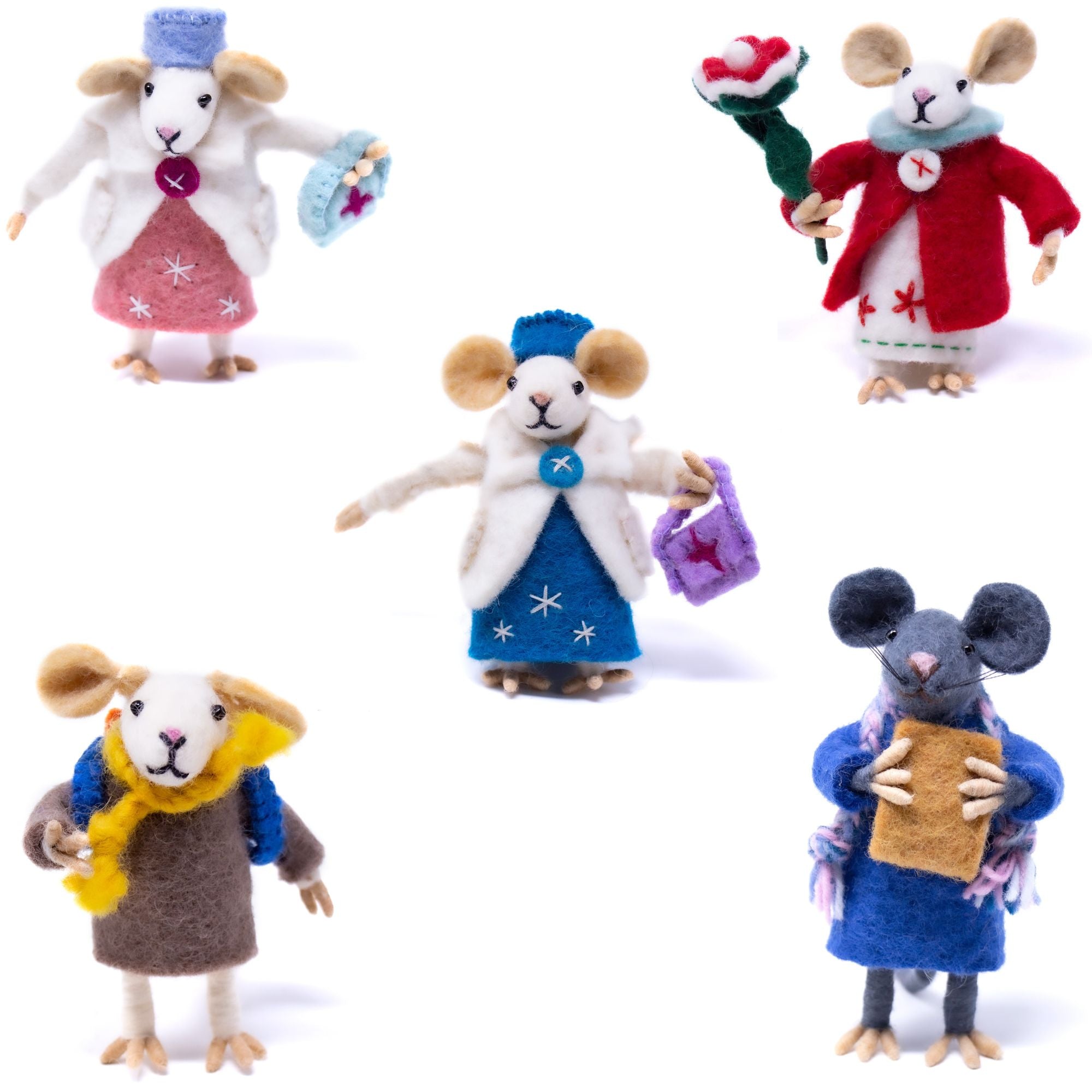 Handmade Felt Mouse Family Collectibles, Set of 5