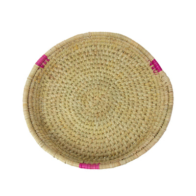 Hand-woven Palm Tray Basket with Pink Accent