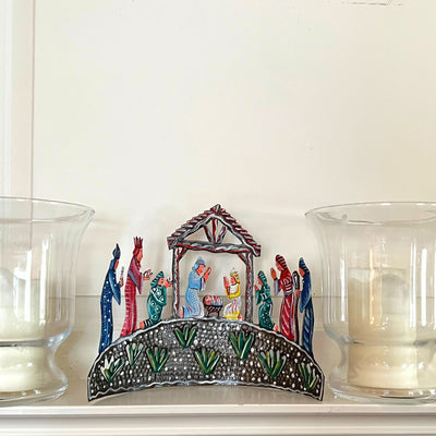 Curved Tabletop Painted Nativity on Grassy Knoll