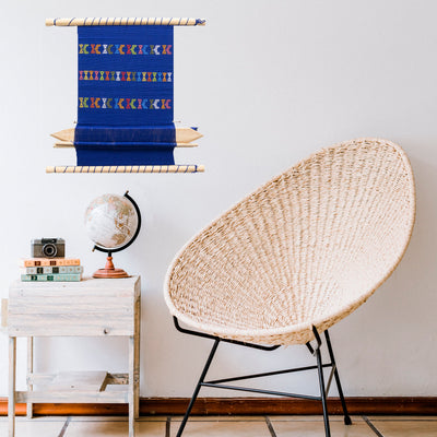 Guatemalan Hand Loom Wall Tapestry, Blue and Primary Colors