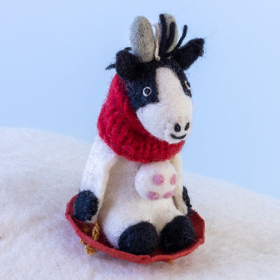 Handmade Sledding Bessie Cow Felt Ornament