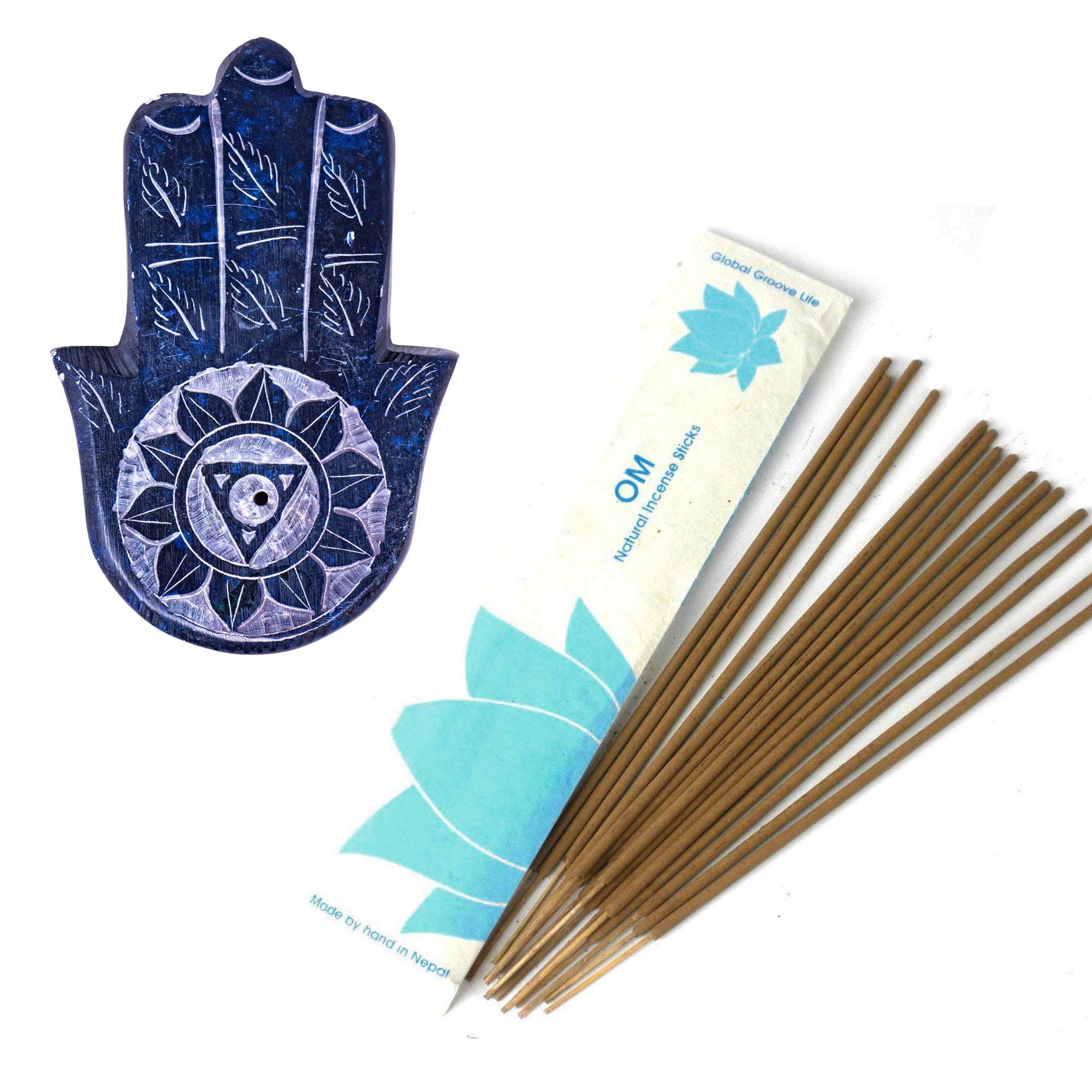 Third Eye Chakra Hamsa Hand Incense Holder and Om Stick Incense