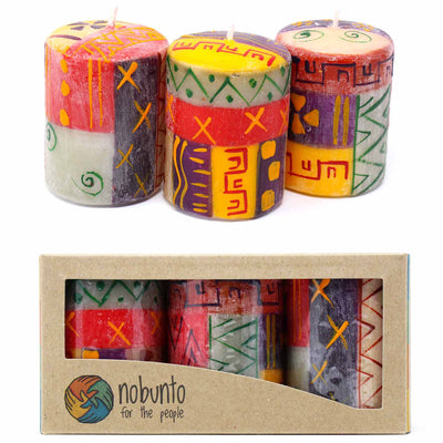 Unscented Hand-Painted Votive Candles, Boxed Set of 3 (Indabuko Design)
