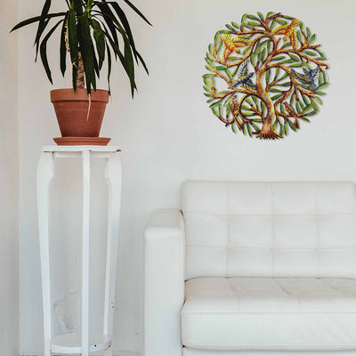 Tree of Life with Flock of Birds Haitian Steel Drum Wall Art, 24"