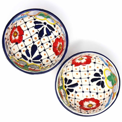 Encantada Handmade Pottery Bowls - Dots and Flowers, Set of Two