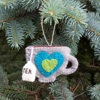 Tea Cup Felt Ornament, Turquoise Heart