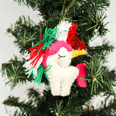 Christmas Unicorn Felt Ornament, Set of 2