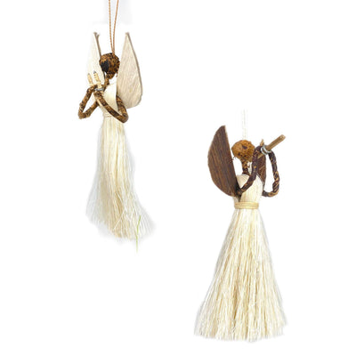 Set of 2 3.5in Sisal Angel Ornaments - Musical