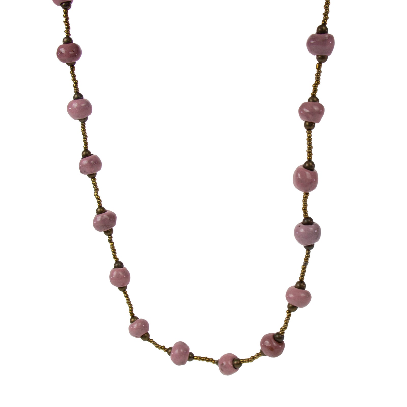 Handcrafted Clay Bead Short Necklace from Haitian Artisans, Pink