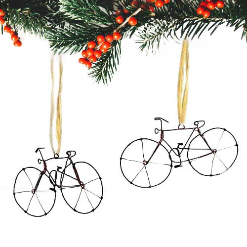 Recycled Wire Bicycle Ornament, Set of 2