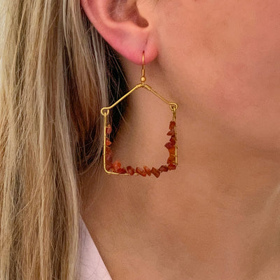 Handmade Carnelian Uncut Stone Brass Geometric Earrings