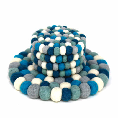 Felt Ball Coasters: 4-pack, Ice Blue