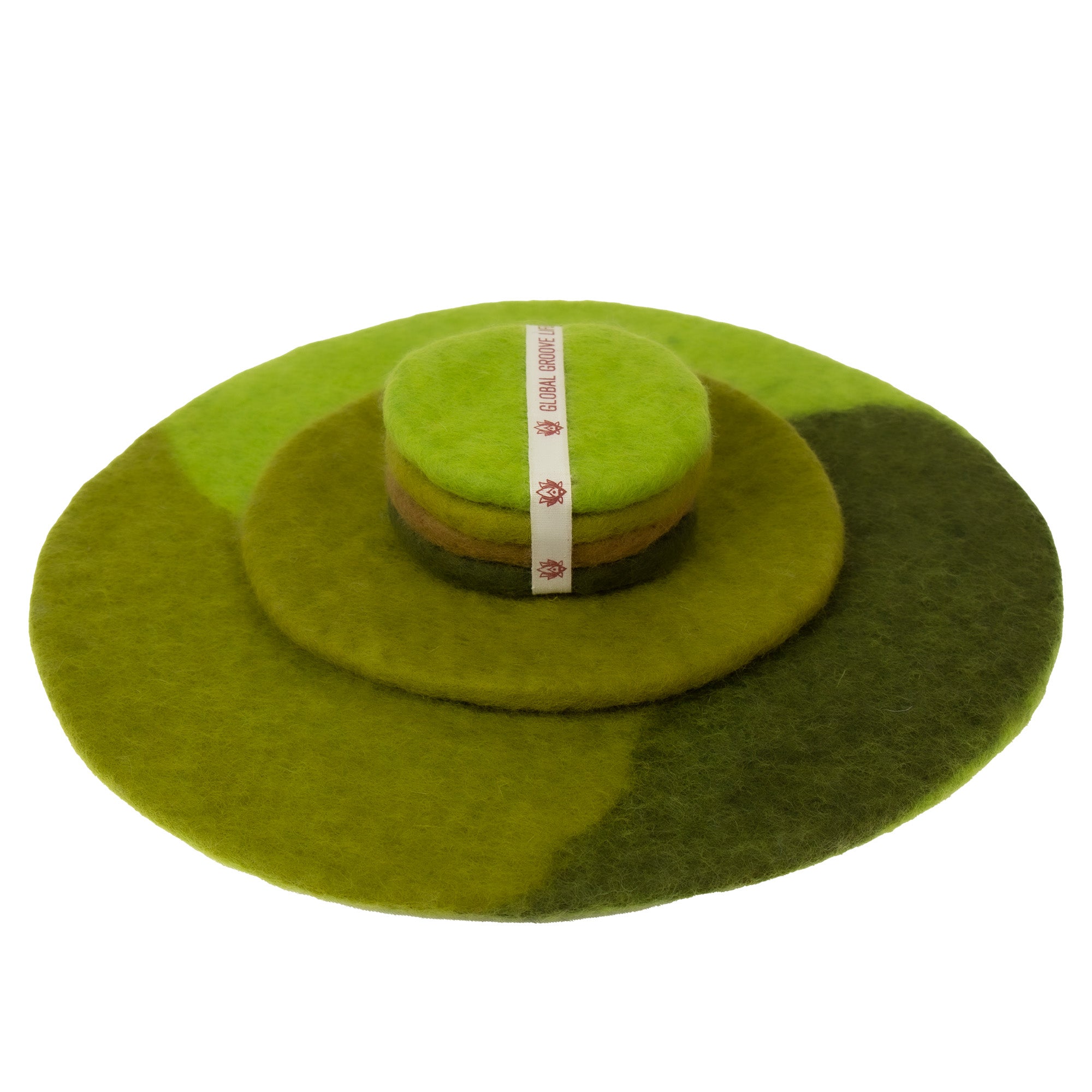 Handmade Felt Paisley Charger, Trivet & Coaster Gift Set in Avocado Green