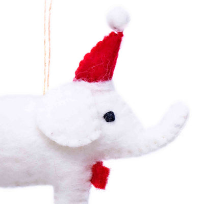 White Elephant Santa Handmade Felt Ornaments, Set of 2