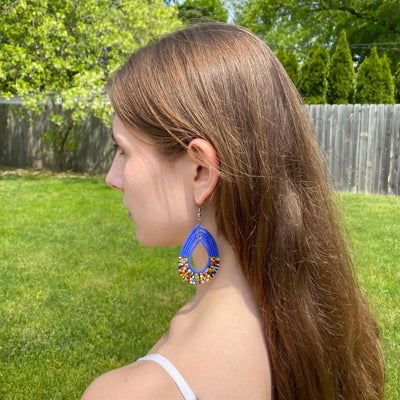 Maasai Bead Blue and Multicolor Teardrop Earrings