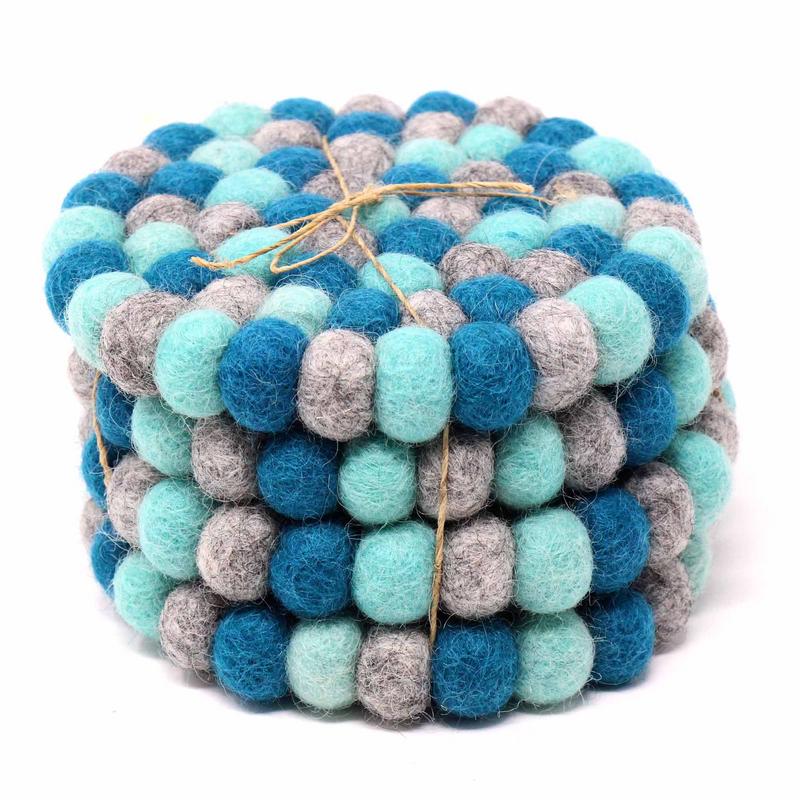 Felt Ball Coasters: 4-pack, Chakra Light Blues