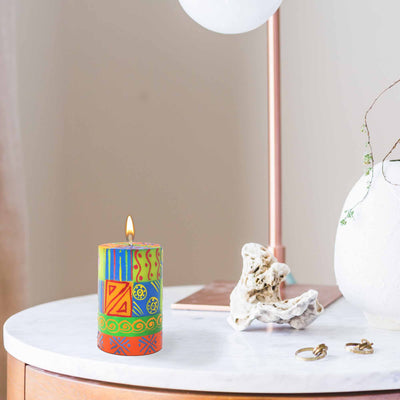 Unscented Hand-Painted Pillar Candle in Gift Box, 4-inch (Shahida Design)