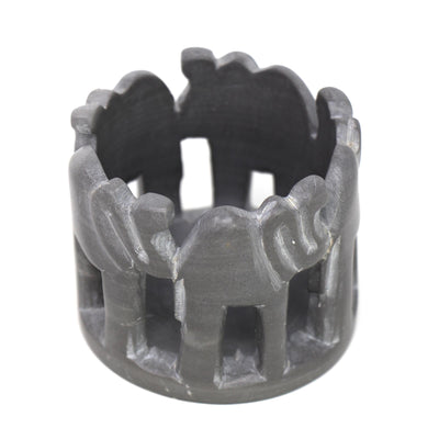 Circle of Elephants Soapstone Sculpture, 3 to 3.5-inch - Gray Stone
