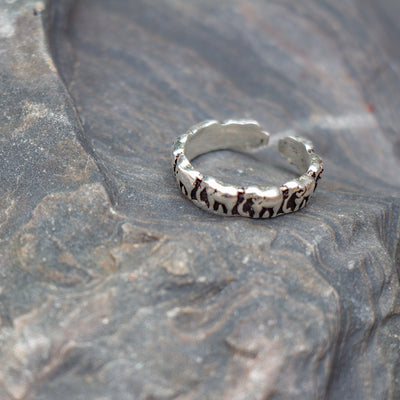 Handmade Embossed Elephant Band Ring in Antique Silver Brass