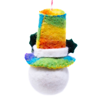 Rainbow Top Hat Snowman and Heart Handmade Felt Ornaments, Set of 2