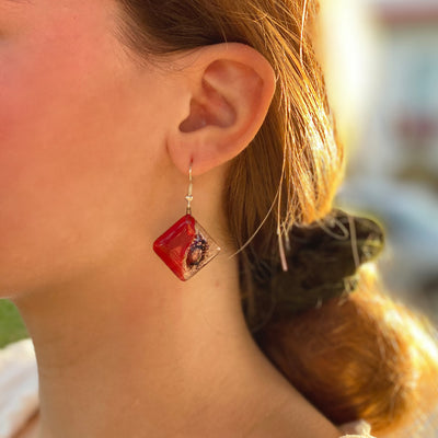 Rhombus Glass Dangle Earrings - Posh Plum