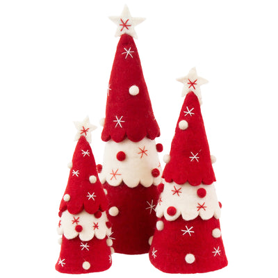 Handcrafted Felt Christmas Tree Topper or Tabletop Decor, Set of 3 Red