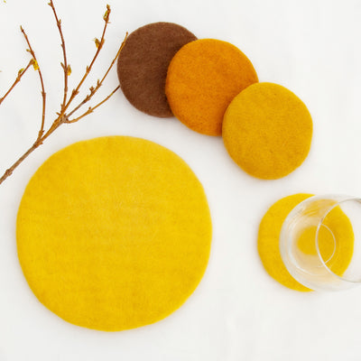 Handcrafted Felt Macaroon Trivet & Coaster Gift Set in Honey Bee Yellow